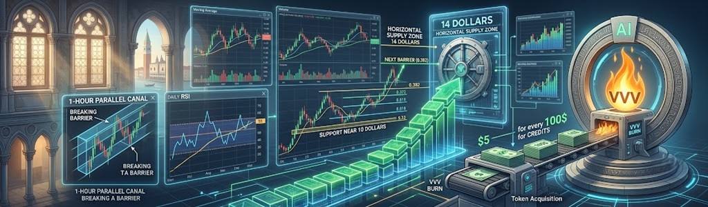 Venice Token (VVV) rallies 11% to $12.84 after breaking its downtrend.