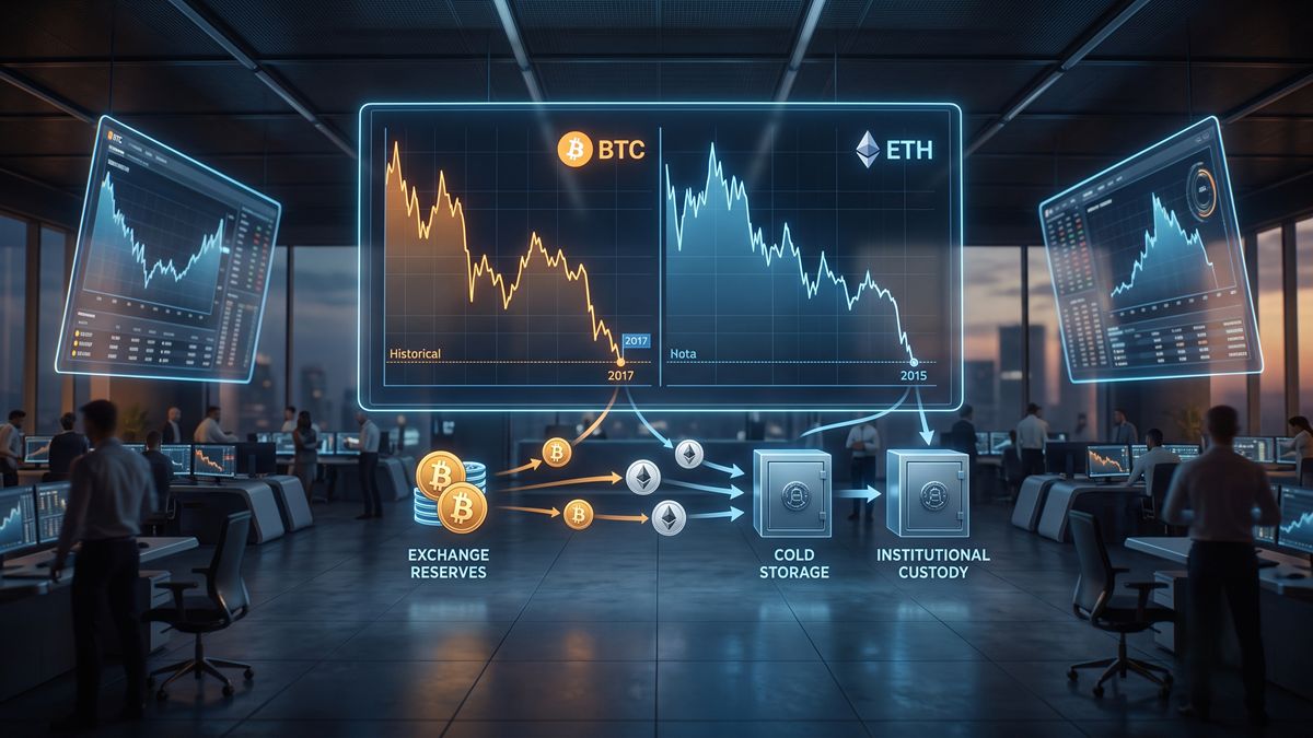 Data from Santiment reveals that the supply of Bitcoin and Ethereum on exchanges is hitting all-time lows