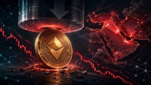 Bitcoin holds below $65,000 as Middle East tensions push oil higher, gold gains and derivatives markets signal growing caution among crypto traders.