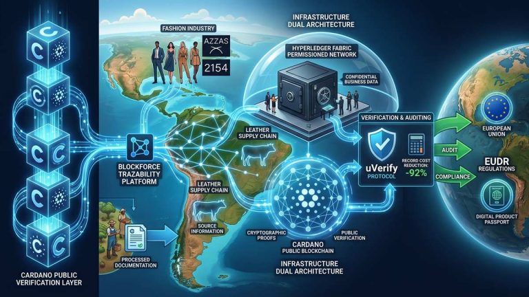 The Cardano Foundation and Blockforce integrate public verification into the Azzas 2154 supply chain, with 500,000 records