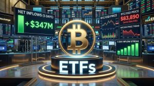 Bitcoin ETFs Draw $347M, 5-Day Streak Grows With BTC Dropping Below $84K