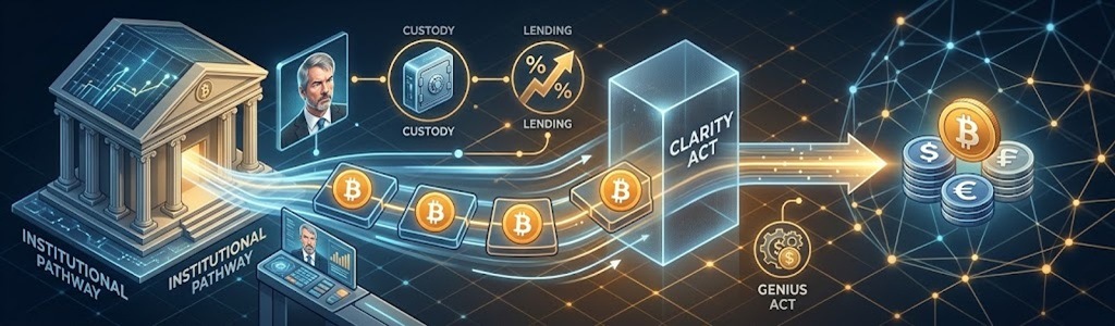Michael Saylor says Bitcoin can continue advancing despite the CLARITY Act failing to move forward in the Senate.