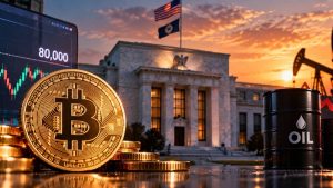 Bitcoin holds near $80,000 as Brent retreats from a six-month high and traders await the Federal Reserve’s October 28 rate decision.