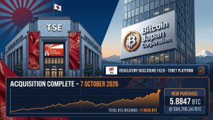 Bitcoin Japan acquired 5.88 BTC on October 7, 2026, and increased its treasury to 17.80 BTC.
