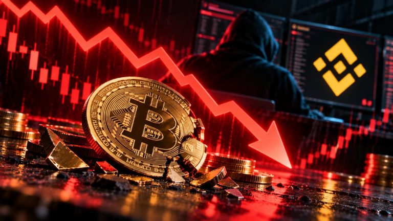 Bitcoin falls below $77,000 as Binance’s $6.3 billion security breach coincides with $1.57 billion in crypto liquidations and defensive positioning.