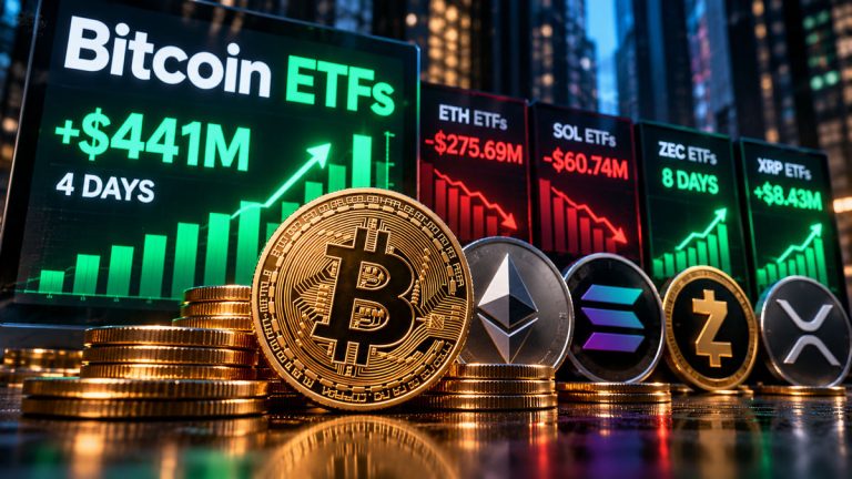 Bitcoin ETFs Pull In $441M Over Four Days, Zcash Extends Winning Streak