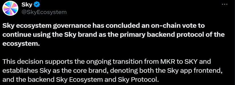 El ecosistema Sky mantendrá su nombre después de que una votación dominada por las whales rechazara el cambio de marca de Maker