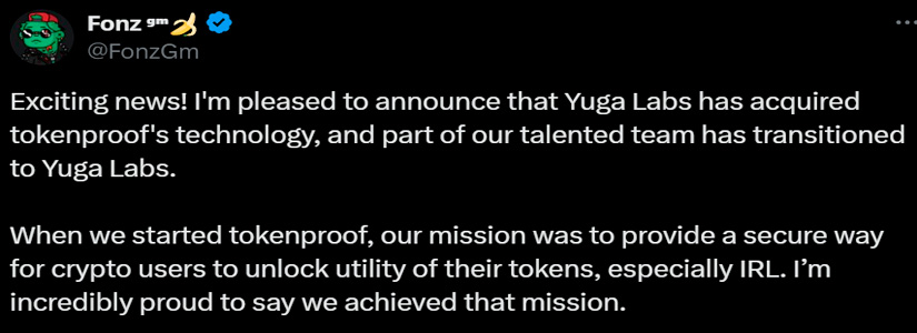 Yuga Labs se asocia con Tokenproof para mejorar la verificación de propiedad de NFT en el mundo real