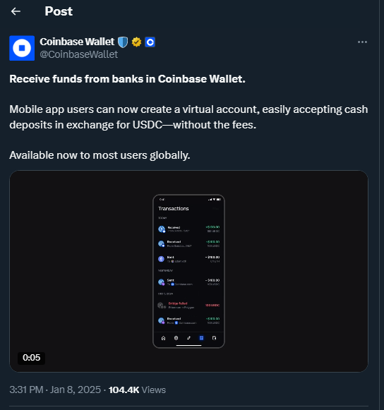 Tweet de Coinbase wallet