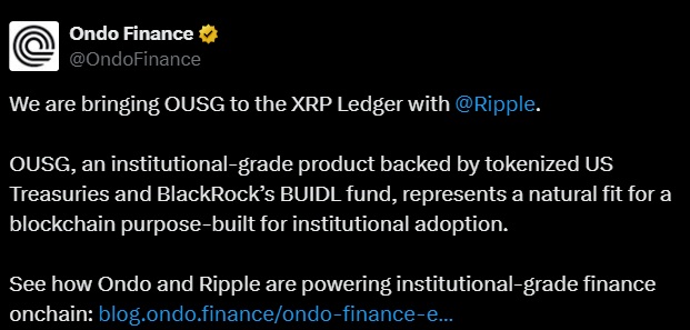 Ondo Finance Ripple tweet