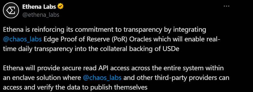 Ethena Labs integra los oráculos de Chaos Labs para mejorar la gestión de riesgos de USDe