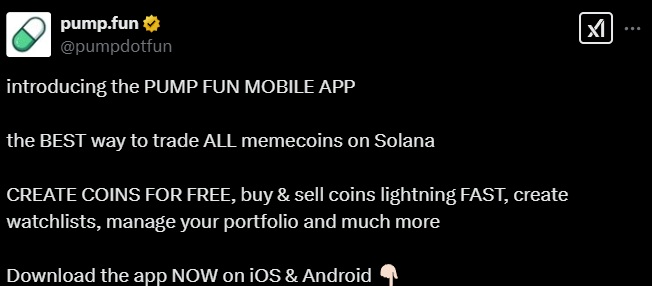 pump.fun memecoins app tweet