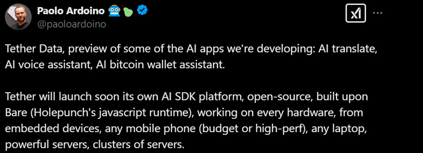 Tether lanzará un SDK de IA de código abierto centrado en la privacidad y la autocustodia
