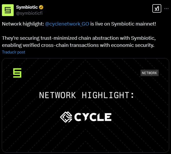 Cycle Network Goes Live on Symbiotic for Secure Cross-Chain Transactions