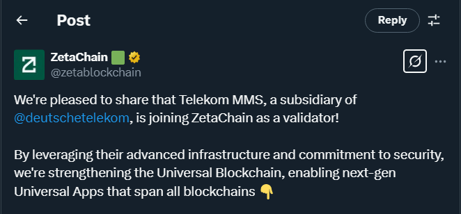 Tweet de zetablockchain