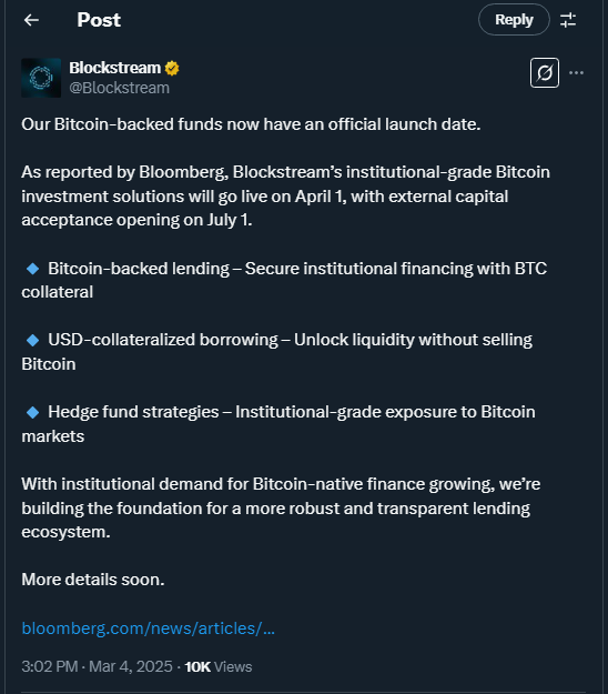 Tweet de Blockstream