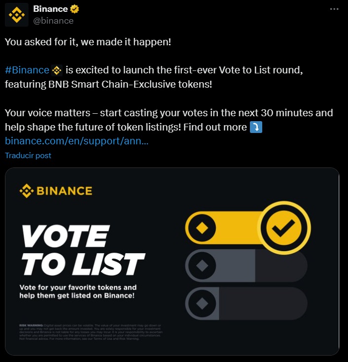 Binance tweet