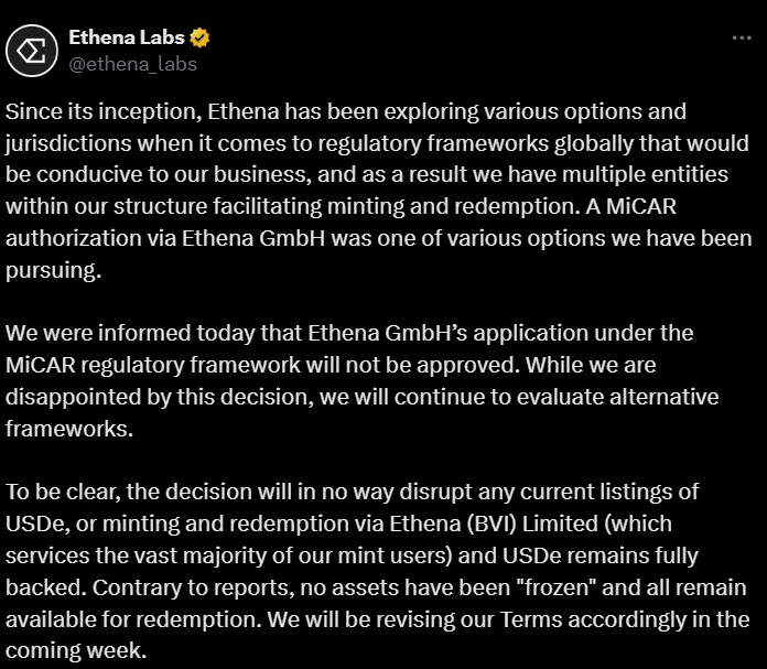 BaFin Halts Public Sales of Ethena’s Synthetic Dollar Over MiCAR Violations: Ethena Strikes Back!