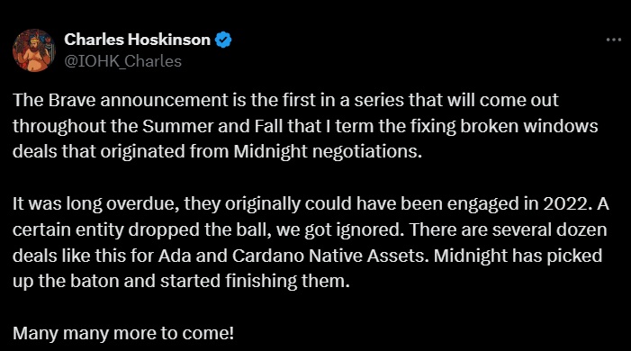 cardano ada tweet charles hoskinson
