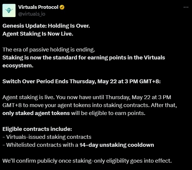 Virtuals Protocol tweet staking