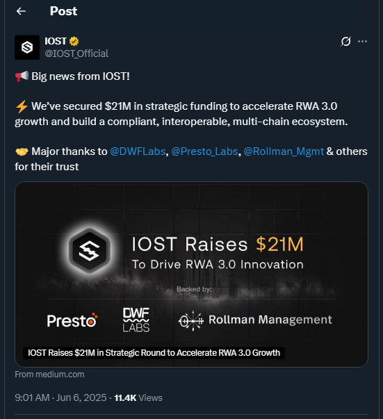 Tweet de IOST_Official