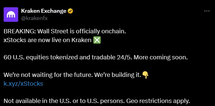 Kraken xstocks tweet