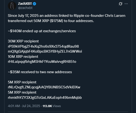 Tweet de zachxbt