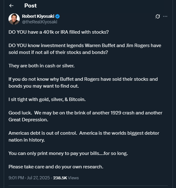 Tweet de theRealKiyosaki