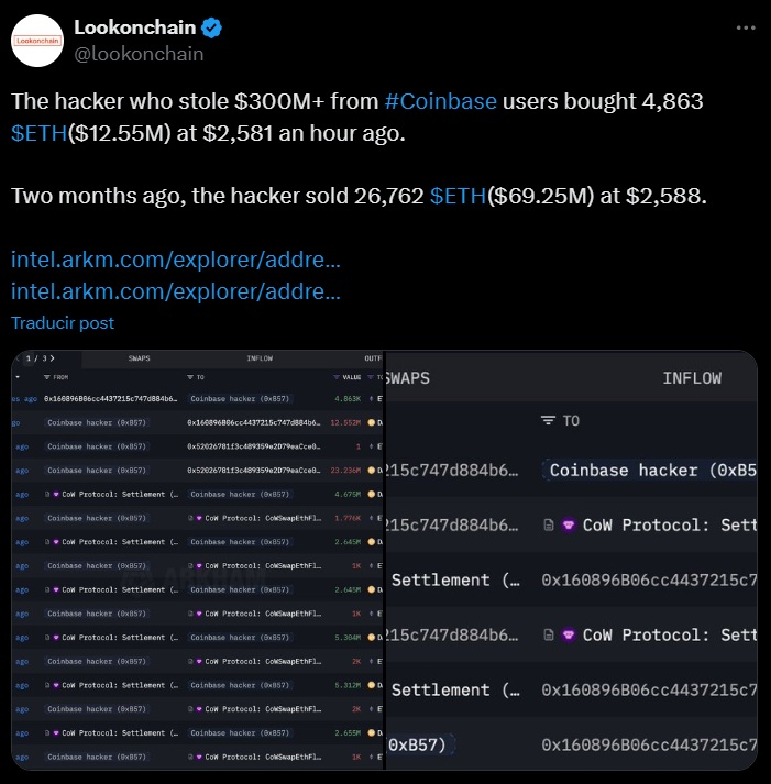 Coinbase hacker lookonchain
