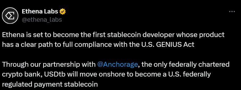Ethena labs anchorage digital usdtb