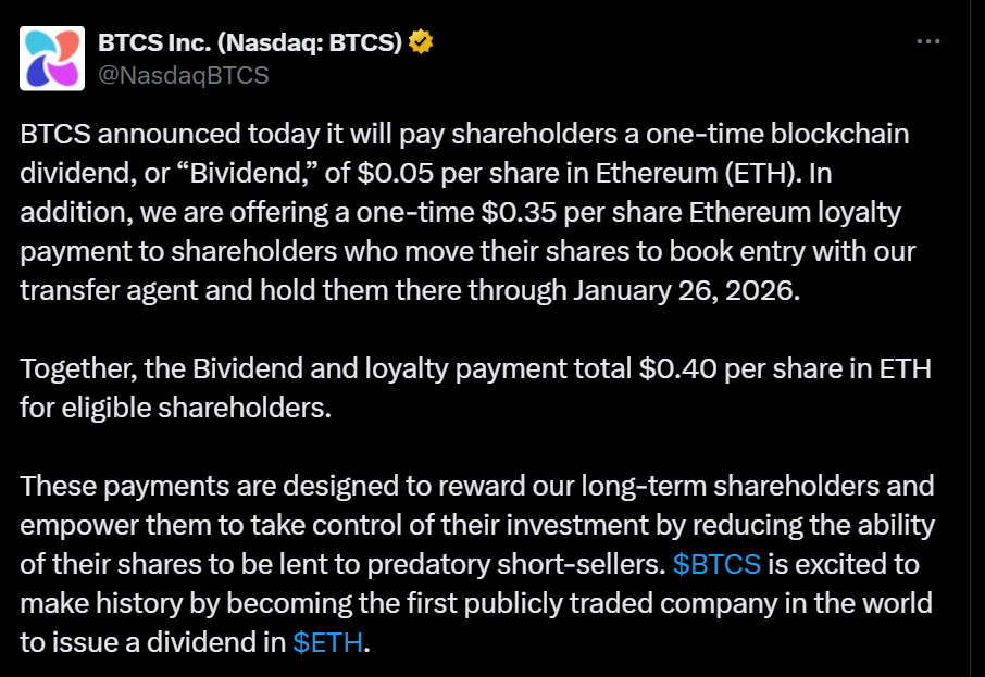 BTCS ethereum tweet
