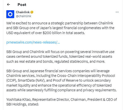 Tweet de chainlink