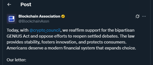 Tweet de BlockchainAssn