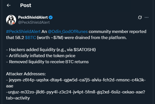 Tweet de PeckShieldAlert