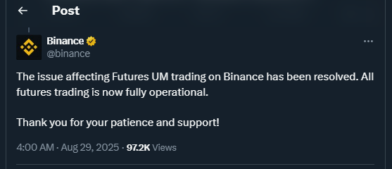 Tweet de Binance