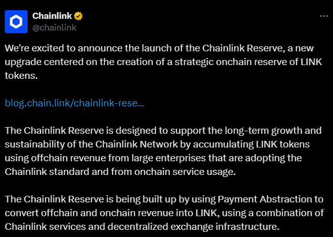 Chainlink reserve link tweet
