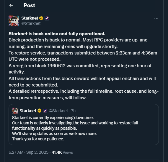 Tweet de Starknet