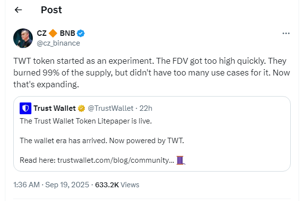 Tweet de cz_binance