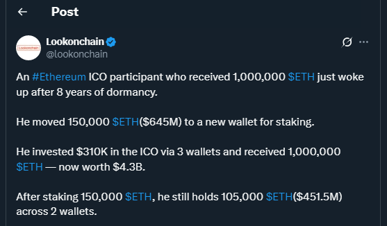 Tweet de lookonchain/