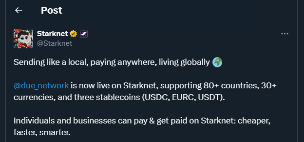 Tweet de Starknet