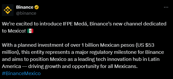 Binance meda mexico