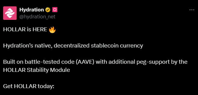 hydration hollar stablecoin polkadot