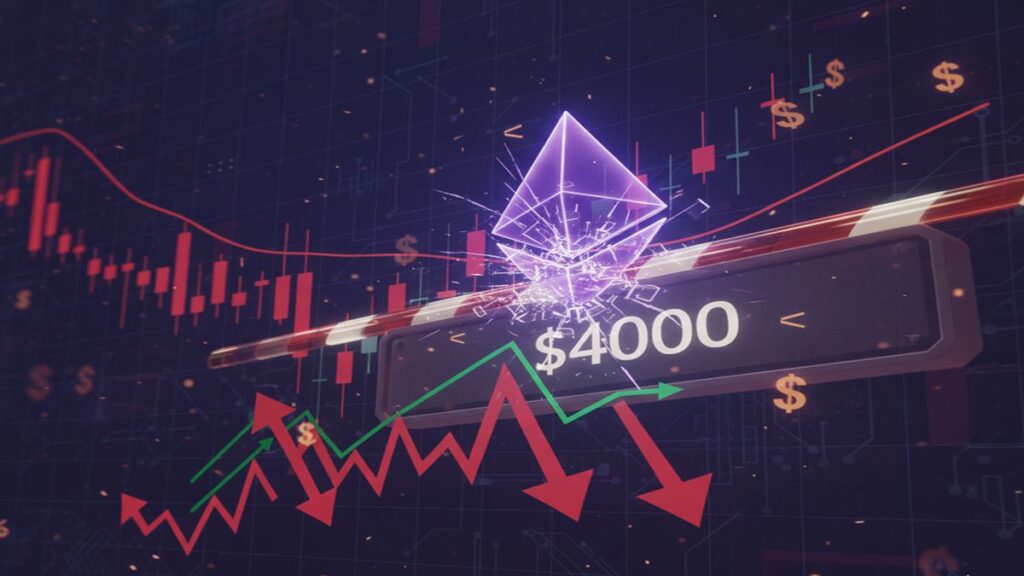 Ether (ETH) cayó a $3,800 este martes, fracasando en consolidar su posición por encima del nivel psicológico de $4,000.