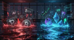 Divergencia histórica. Fondos de Ethereum registran entradas masivas mientras los productos de Bitcoin ven notables retiros de capital.