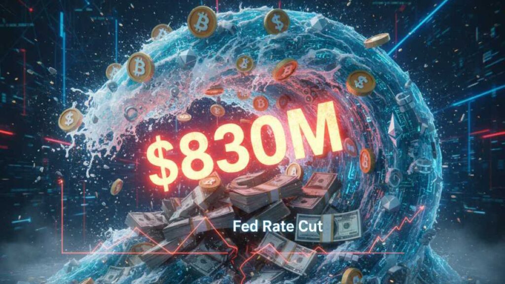 El sorpresivo recorte de tasas de la Fed desata $830M en liquidaciones cripto, afectando sobre todo posiciones largas y disparando la volatilidad.