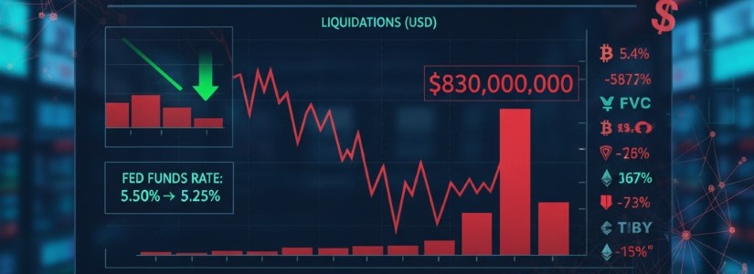 El recorte de tasas de la Fed provoca $830M en liquidaciones cripto.