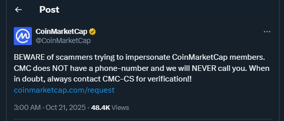 Tweet de CoinMarketCap