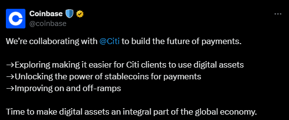 coinbase citi stablecoins