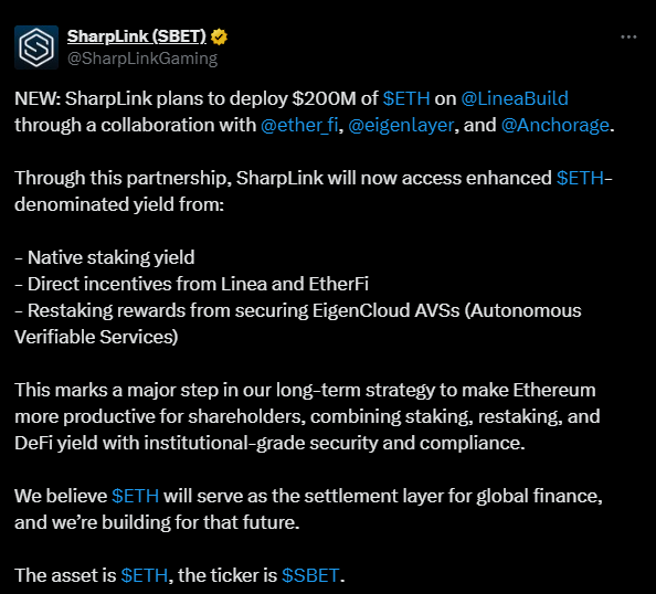 sharplink ethereum consensys linea