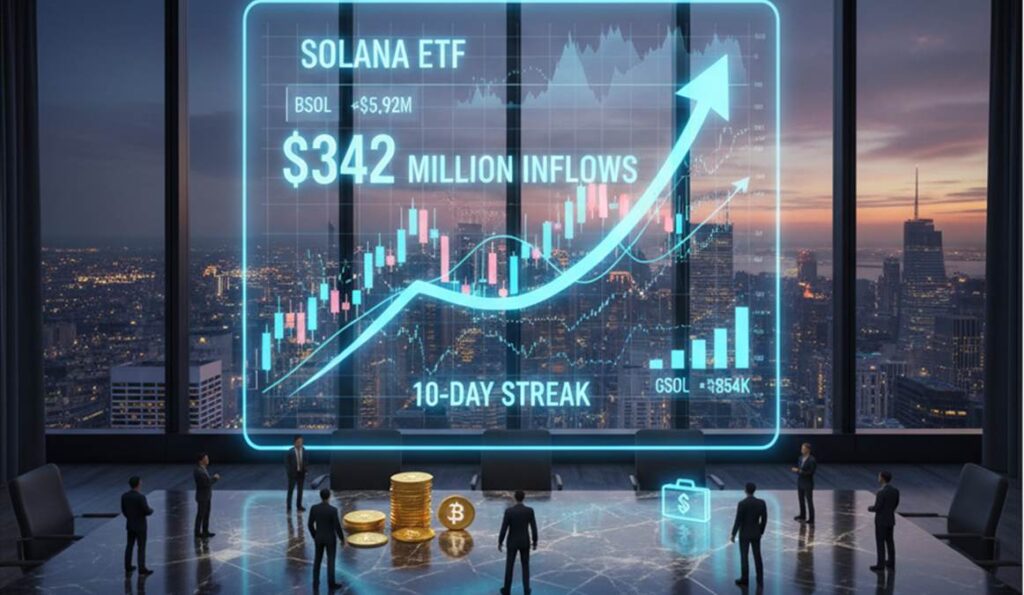 Flujos de entrada ETFs Solana$342.48 millones